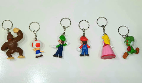 Super Mario Sleutelhanger Set - 6 Stuks- Mario - Luigi - Peach - Yoshi - Dk - Toad
