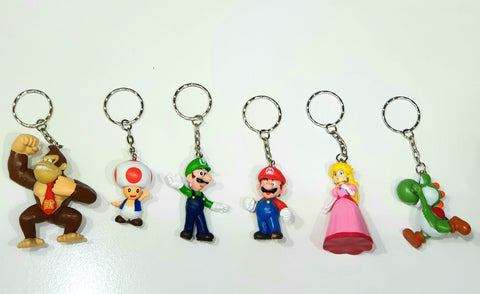 Super Mario Sleutelhanger Set - 6 Stuks- Mario - Luigi - Peach - Yoshi - Dk - Toad