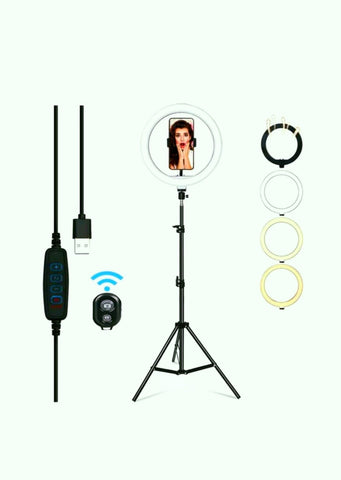 Ringlamp met statief 210cm -26cm lamp en bluetooth clicker