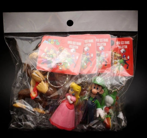 Super Mario Sleutelhanger Set - 6 Stuks- Mario - Luigi - Peach - Yoshi - Dk - Toad